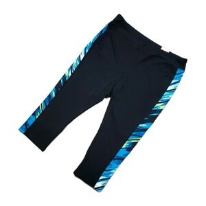 NWT Chicos Weekends Size 2 Wonder Marble Simone Capri Crop Black Pants Blue Trim